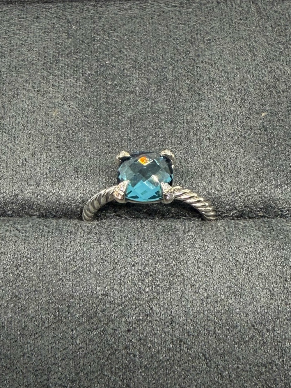 David Yurman chantaline ring in blue topaz with white diamonds
